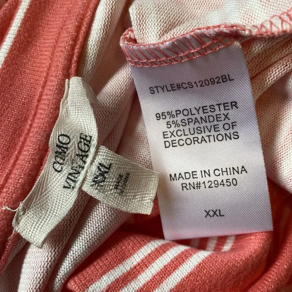 Como Vintage Women's XXL Short Sleeve Shirt Orange White Stripe Soft Comfort - Picture 3 of 6